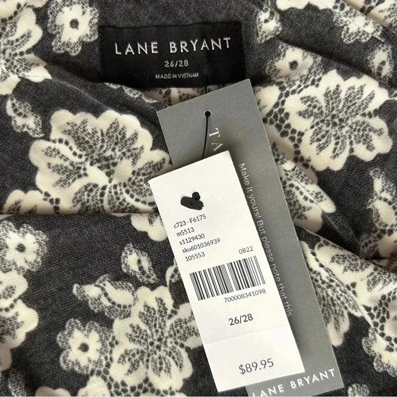 LANE BRYANT Floral One-Shoulder Bodycon Dress sz 26/28 Black & Ivory Jersey Knit - Picture 7 of 8